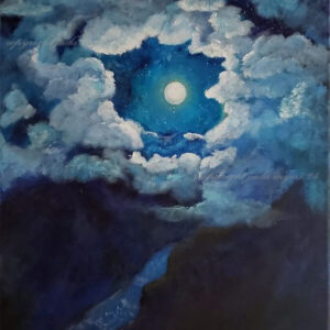 Night sky with the moon and a river flowing by Juda Myers. Acrylic Daniel 12:3